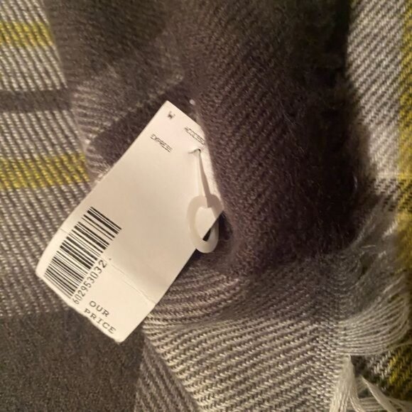 Express Plaid Print Scarf Wrap Academia Grey Yellow Cabincore Yellow Brown Boho - Picture 3 of 7
